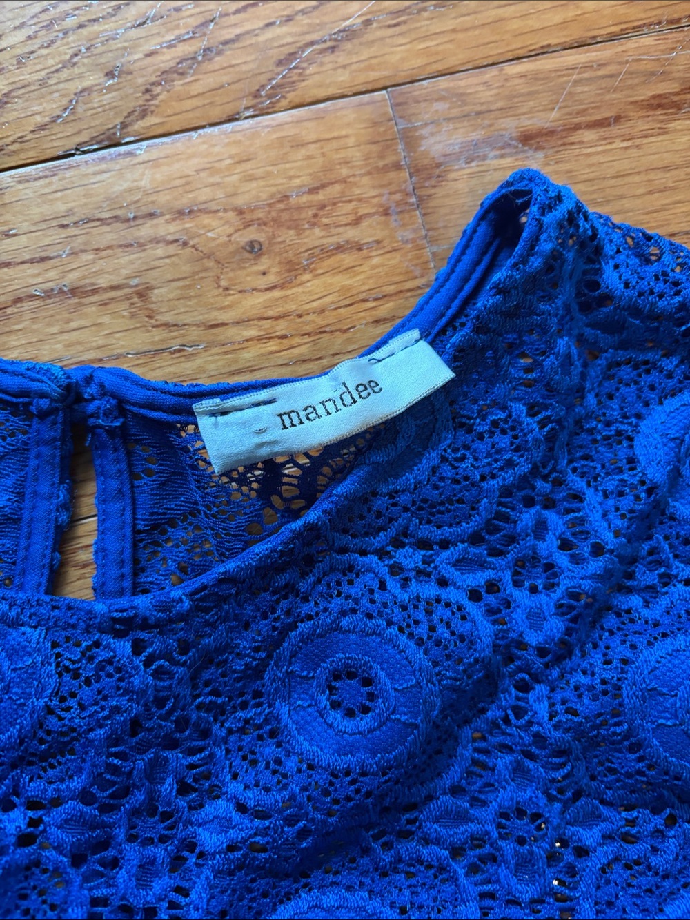 mandee Royal Blue Lace Cap-Sleeve Top - Picture 2 of 6